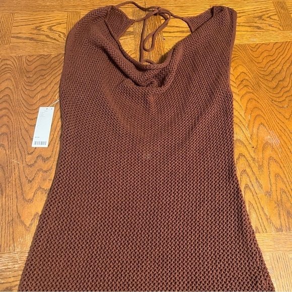 NEW Urban Outfitters Sunny Backless Crochet Halterneck Mini Dress in Brown Sz L - Picture 3 of 12